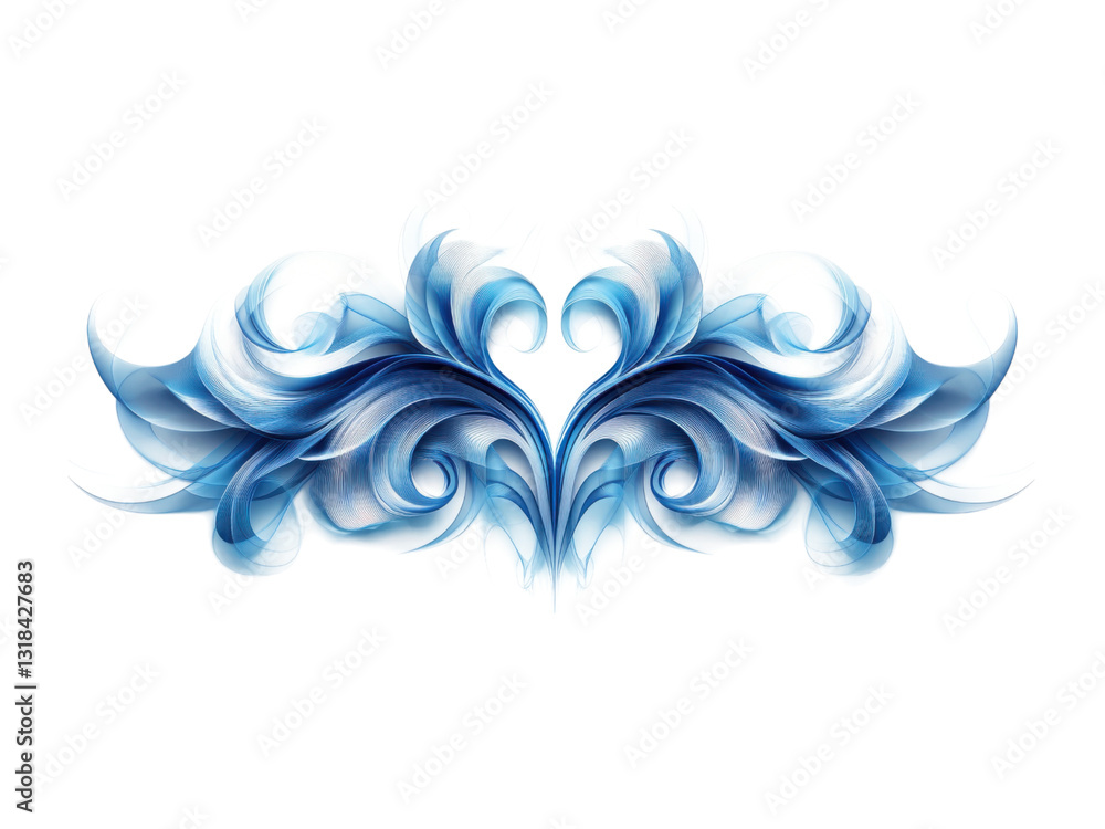 Blue decorative element concept. Elegant blue abstract design with swirling patterns on white or transparent png. Blue decorative element concept. Elegant blue abstract design with swirling patterns on white or transparent png.