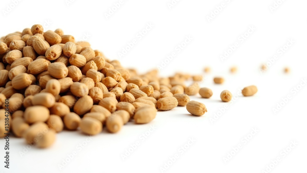 Feed for livestock. Pellets for pigs, hamsters, rabbits, or mice on a white background. Overhead view. Feed for livestock. Pellets for pigs, hamsters, rabbits, or mice on a white background. Overhead view.