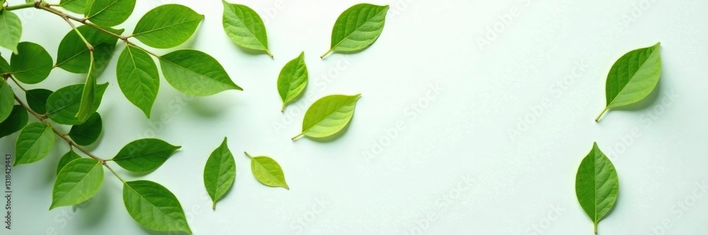 Fototapeta premium delicate leafy greens scattered on white surface, organic, texture