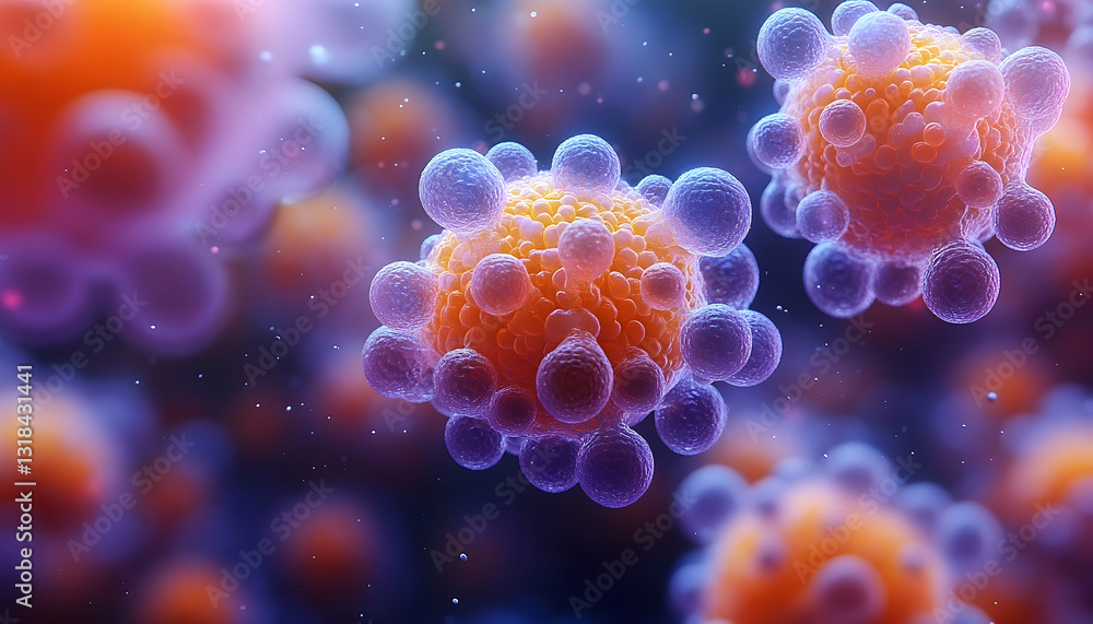 Microscopic viral particles in motion Microscopic viral particles in motion