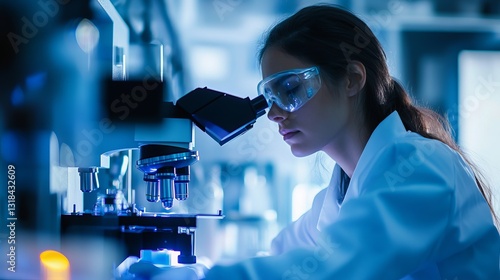 Wallpaper Mural Scientist Using Atomic Force Microscope for Advanced Research in Laboratory Environment Torontodigital.ca