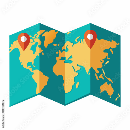 folded world map with marked destinations