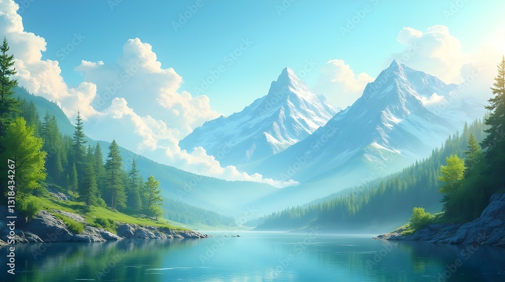 Naklejka premium mountain landscape with lake
