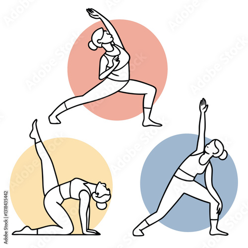 Collection of Young Women Doing Yoga Exercises, Yoga Poses Vector Illustration