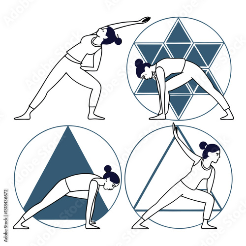 Collection of Young Women Doing Yoga Exercises, Yoga Poses Vector Illustration