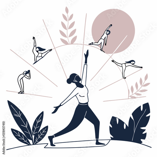 Collection of Young Women Doing Yoga Exercises, Yoga Poses Vector Illustration