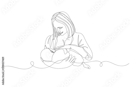 Breastfeeding line art. A simple illustration string of mom and baby isolated from the background