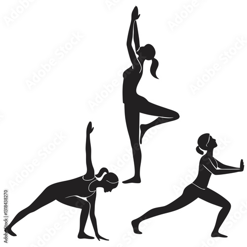 Collection of Young Women Doing Yoga Exercises, Yoga Poses Vector Illustration