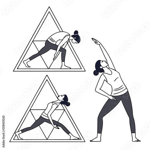 Collection of Young Women Doing Yoga Exercises, Yoga Poses Vector Illustration