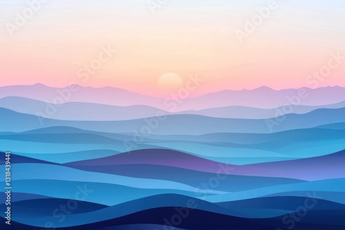 Tranquil sunset gradient in cool blues and soft purples, panoramic vector illustration view.