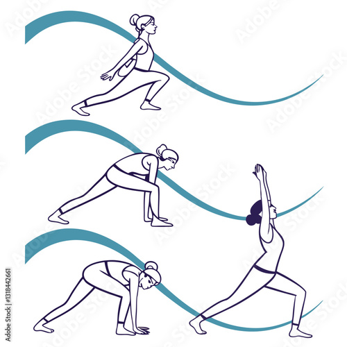 Collection of Young Women Doing Yoga Exercises, Yoga Poses Vector Illustration