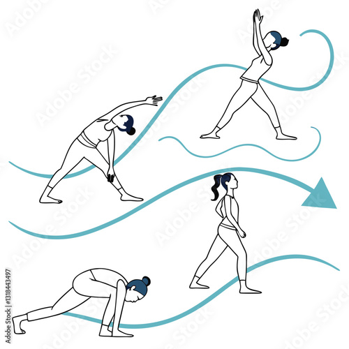 Collection of Young Women Doing Yoga Exercises, Yoga Poses Vector Illustration