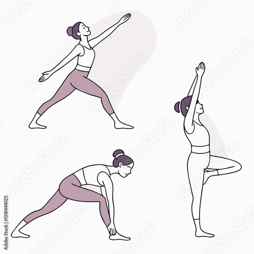Collection of Young Women Doing Yoga Exercises, Yoga Poses Vector Illustration