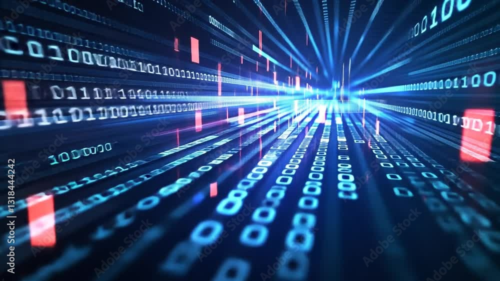 Digital binary code stream with data transfer and computer network concept 4K footage