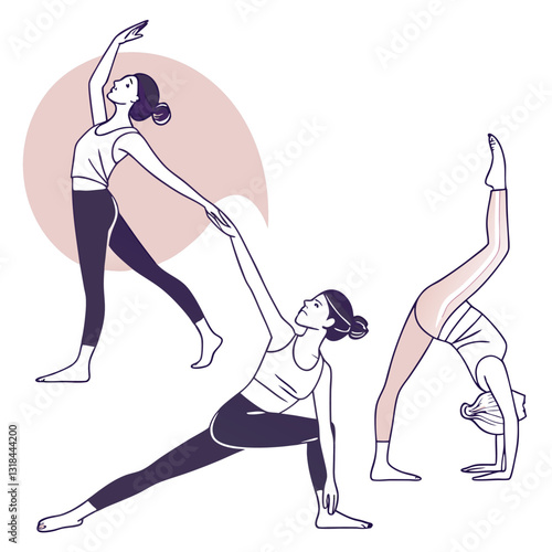 Collection of Young Women Doing Yoga Exercises, Yoga Poses Vector Illustration