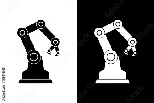 Robotic Arm Silhouette Vector Icon Black and White Background.