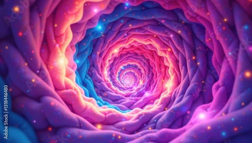 A swirling vortex of pastel hues and neon colors in a repetitive design , abstract art, vintage vibes, colorful loops