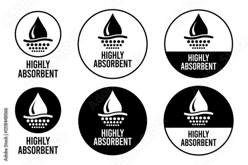 Highly absorbent or fast absorption icon set. Absorption label, logo, badge, symbol, emblem, line, flat vector, isolated illustration. Fast absorption label for product packaging design. 