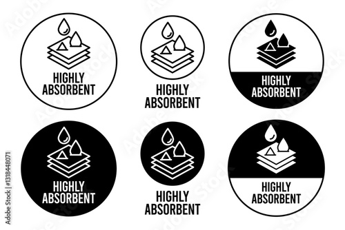 Highly absorbent or fast absorption icon set. Absorption label, logo, badge, symbol, emblem, line, flat vector, isolated illustration. Fast absorption label for product packaging design. 