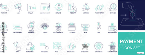 Payment  icon set finance payment collection with money, banking, credit card, exchange   You can easily change the color [Converted]