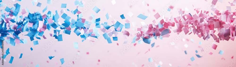 Gender reveal celebration background with pink and blue balloons in a dreamy pastel setting Gender reveal celebration background with pink and blue balloons in a dreamy pastel setting
