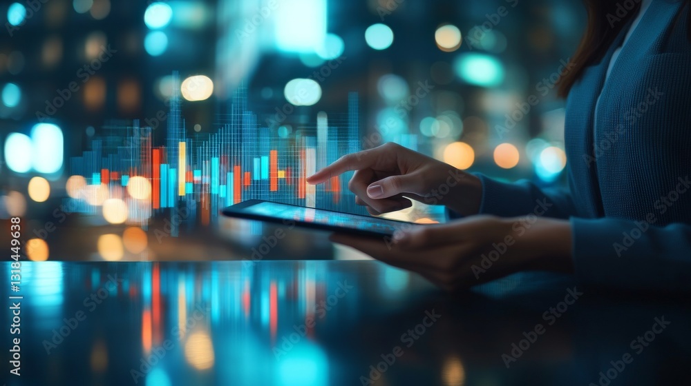 The concept of a hand interacting with holographic retirement planning tools in a void, illustrating financial projections and objectives in an image The concept of a hand interacting with holographic retirement planning tools in a void, illustrating financial projections and objectives in an image