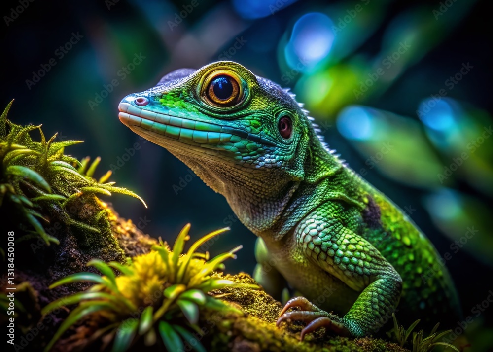 Nocturnal Lizard in Forest, Night Wildlife Photography Nocturnal Lizard in Forest, Night Wildlife Photography
