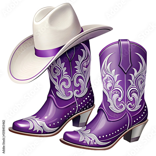 Purple Cowgirl Boots & Hat