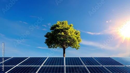 Time lapse tree with solar panel.