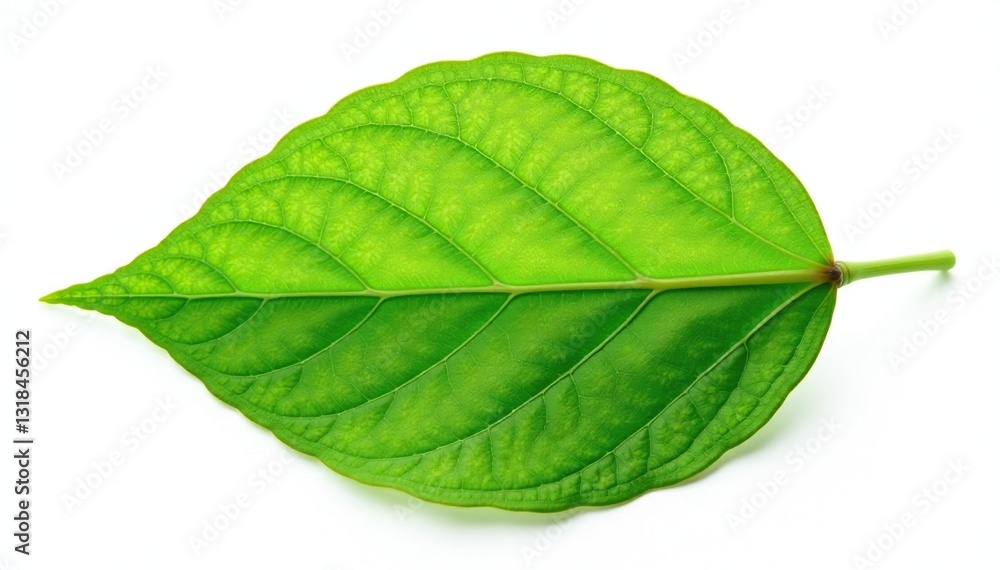 Obraz premium Delicate leaf isolated on white background, showcasing intricate veins and texture, flowers, botanical