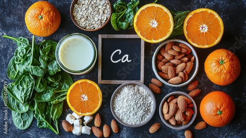 Wallpaper Mural Vegan Calcium-Rich Foods Set: Boost Your Healthy Diet with Essential Microelements & Vitamins for Optimal Nutrition, a Plant-Based Vitamin Supplement for a Balanced Vegan Lifestyle. Torontodigital.ca