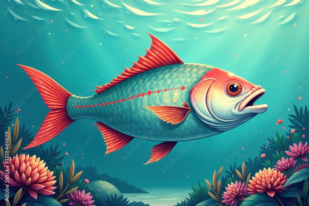 Naklejka premium School of fish illustration for food blog website, ocean, seafood, food