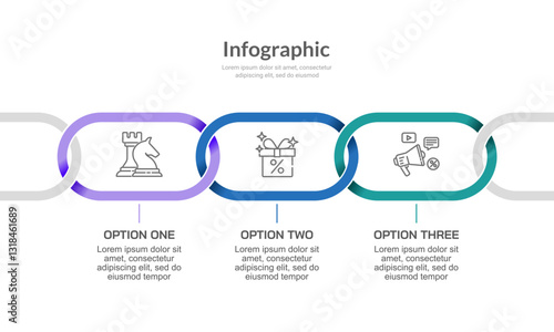 Infographic Chain 3 Options for Business Marketing. Presentation, Report, Data, Plan and Strategy. Vector illustration.