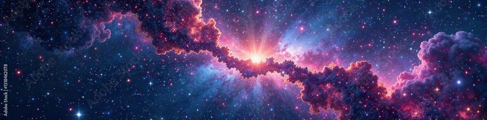Naklejka premium Celestial canvas with twinkling stars and swirling space dust, galaxy formation, space, cosmos