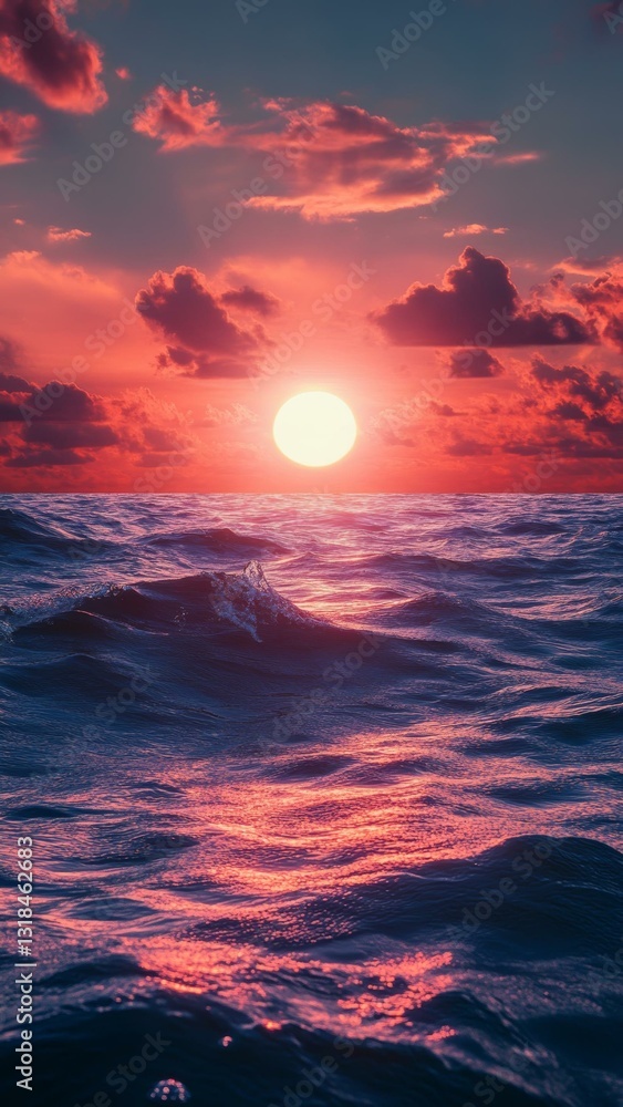 Serene Ocean Sunset: A Peaceful Scene of Waves and Sky Serene Ocean Sunset: A Peaceful Scene of Waves and Sky