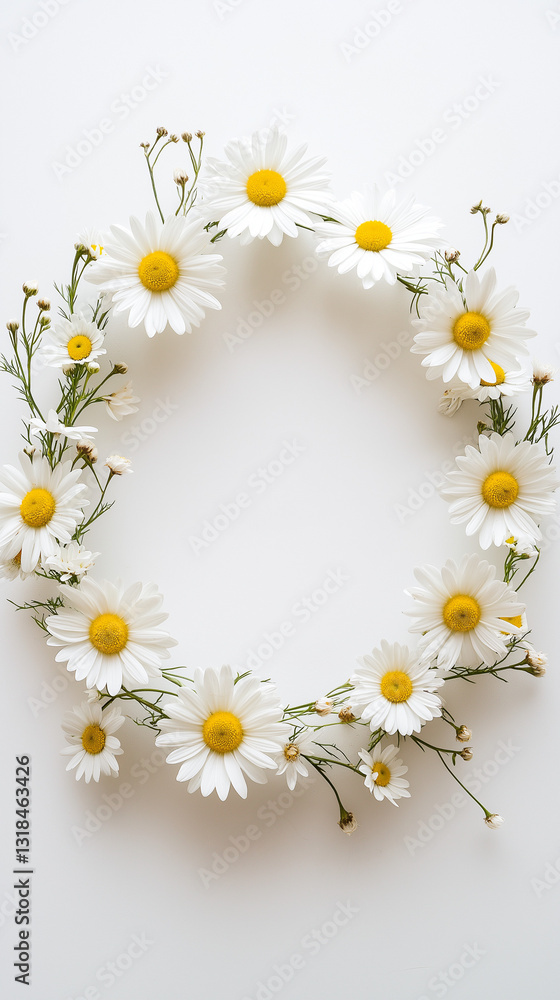 Obraz premium Delicate Daisy Wreath on White Background 