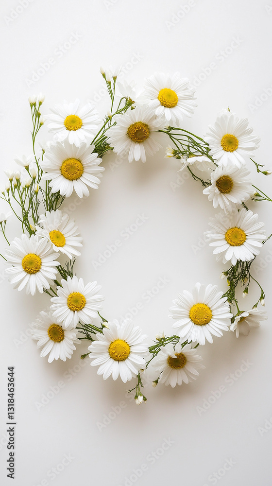 Obraz premium Delicate Daisy Wreath on White Background