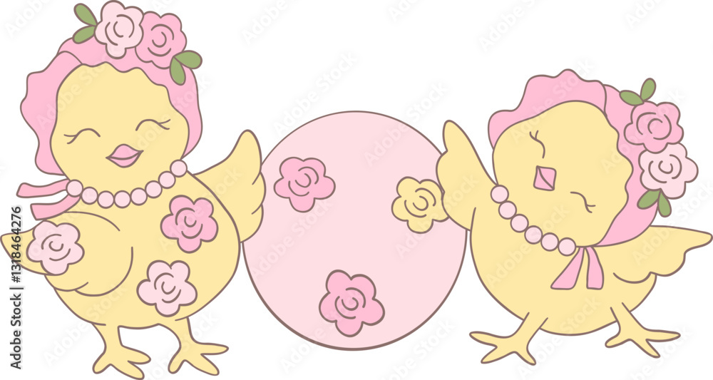 Cute Easter Chicken with a Decorative Easter Egg in a Groovy Retro Hippie Design Cute Easter Chicken with a Decorative Easter Egg in a Groovy Retro Hippie Design
