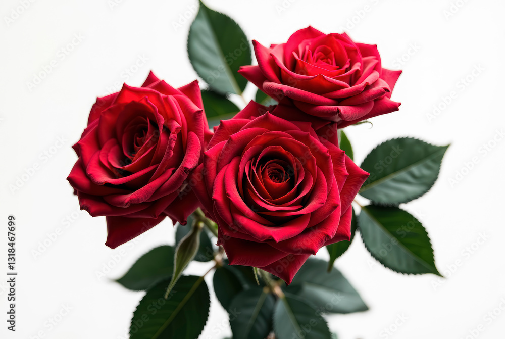 Three red roses in a simple and natural setting