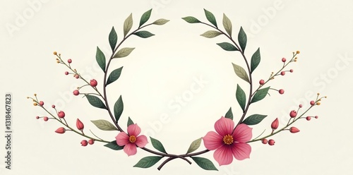 delicate laurel wreath with vines and flowers, decorative element, flowers, laurel wreath