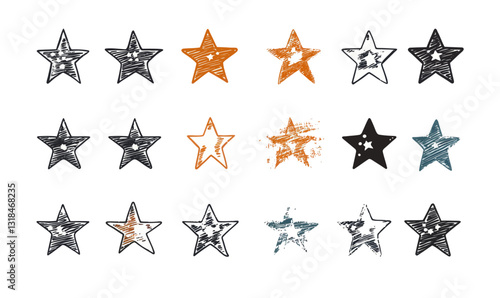 Hand-Drawn Grunge Star Doodles in Flat Minimalist SVG Vector Style