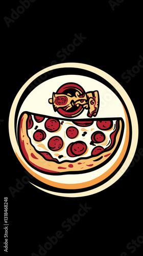 Vector Illustration of Pizza Planet with Rocket and Slice in Space Theme