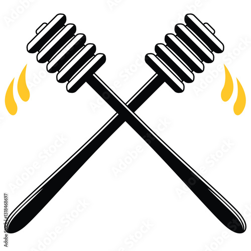 Crossed honey stick vector illustration.
