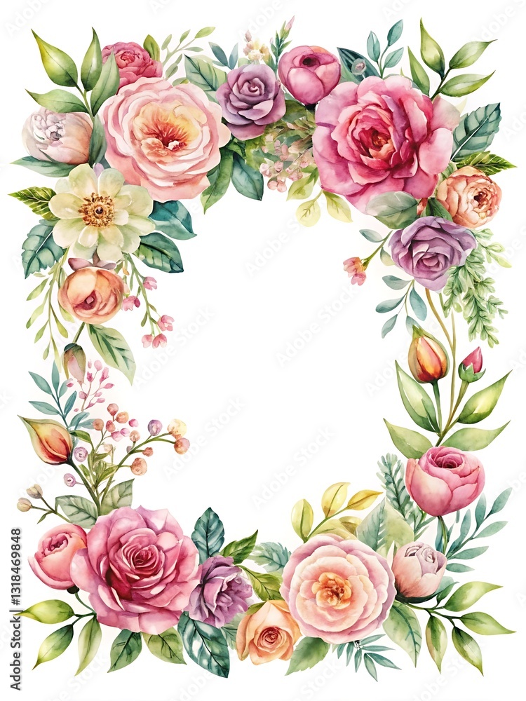 Flowery border with pink and yellow flowers Flowery border with pink and yellow flowers