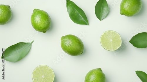 Fresh green limes overhead view