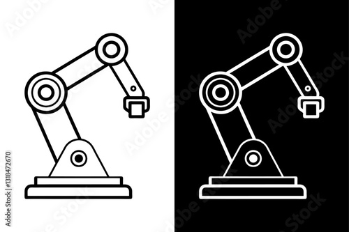 Robotic Arm Silhouette Vector Icon Black and White Background.