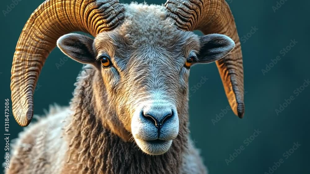 Majestic Bighorn Sheep Portrait Powerful Ram with Curled Horns Majestic Bighorn Sheep Portrait Powerful Ram with Curled Horns
