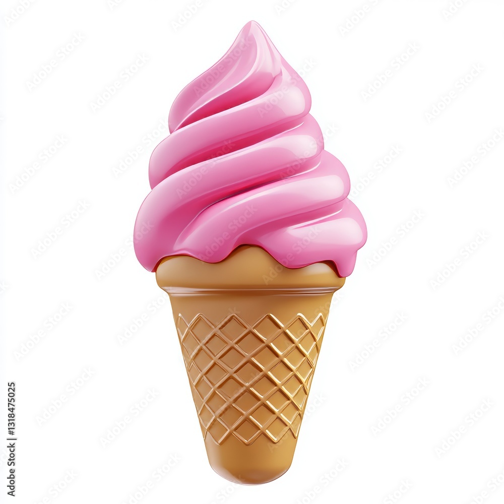 A Pink Ice Cream Cone with a Waffle Cone Base A Pink Ice Cream Cone with a Waffle Cone Base