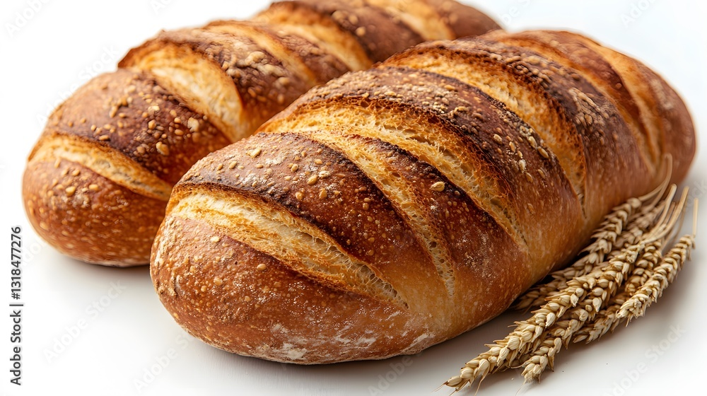 Bread which is delicious with wheat, on a white background Bread which is delicious with wheat, on a white background