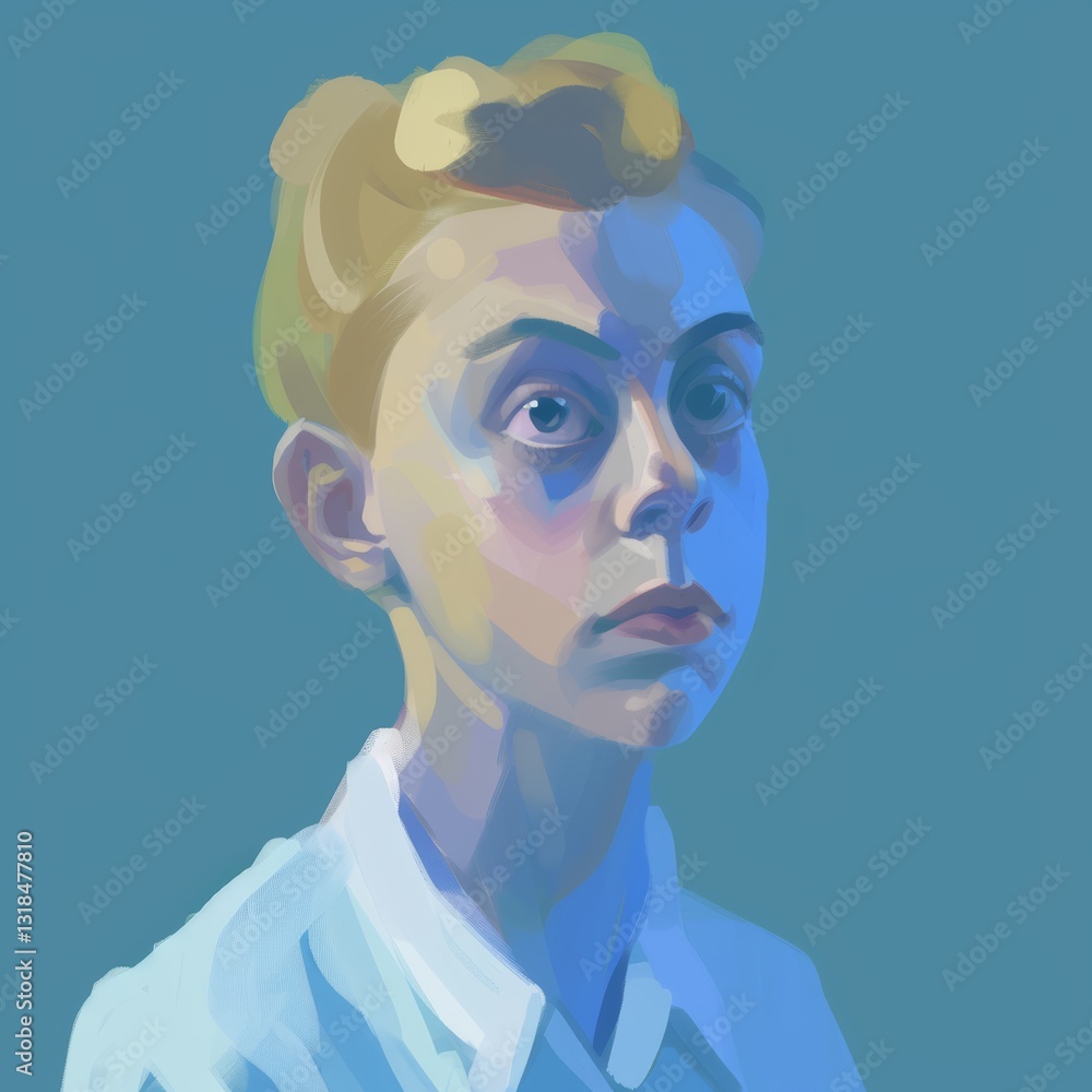 Obraz premium A Young Man with Blonde Hair and a White Shirt